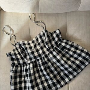 Pink Lily black and white gingham peplum top